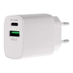 USB-laddare 20W, PD, QC 3.0 (5-12V), Vit)
