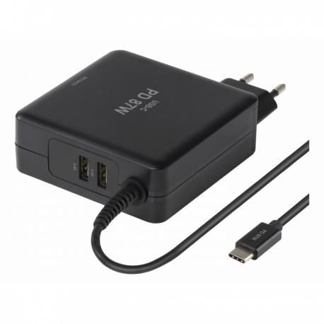 DELTACO 87W USB C Laptopladdare 2x USB