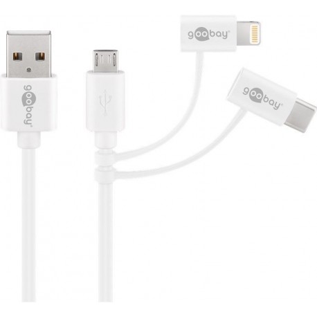 3 i 1 USB-kabel med micro-USB, Lightning och USB-C
