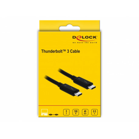 Delock Thunderbolt™ 3 (40 Gb/s) USB-C™ cable male to male passive 0.5m 5 A black