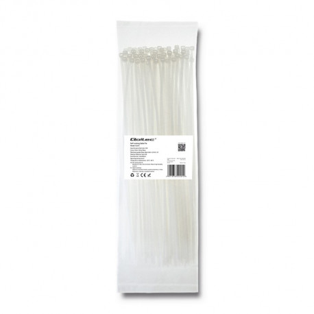 Qoltec Self-locking cable tie 4.8x200mm, Nylon UV, White