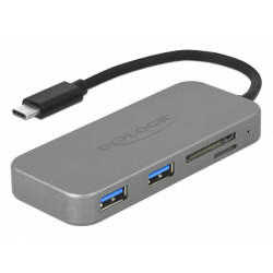 Delock USB 3.0-hubb med 2 portar och Kortläsare (USB Type-C)